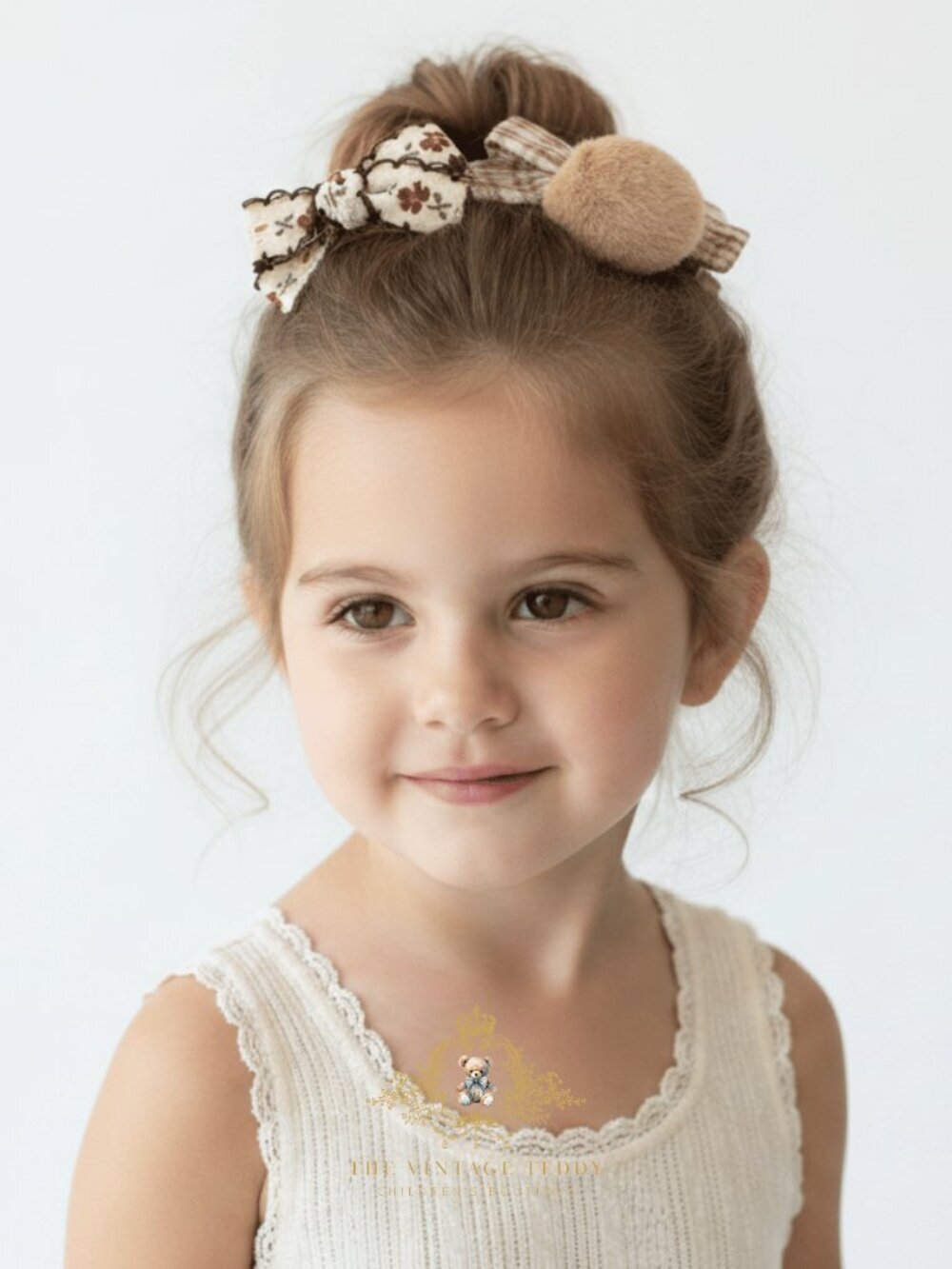 NWT Pretty Girls Hair Bows Hair Clips Kids Accessories Set of 3 Ribbon Pom Cream